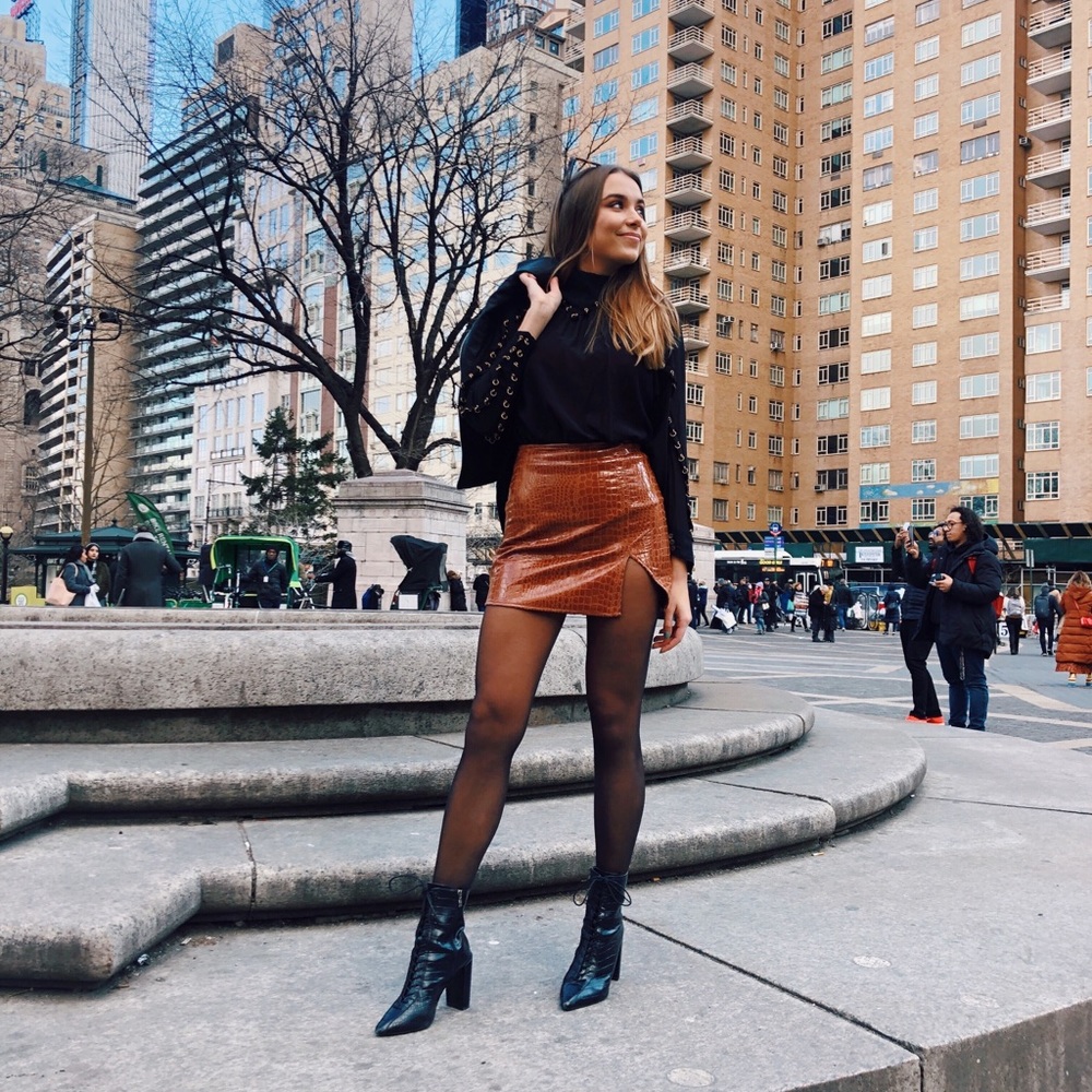 Princess polly brown faux leather croc skirt